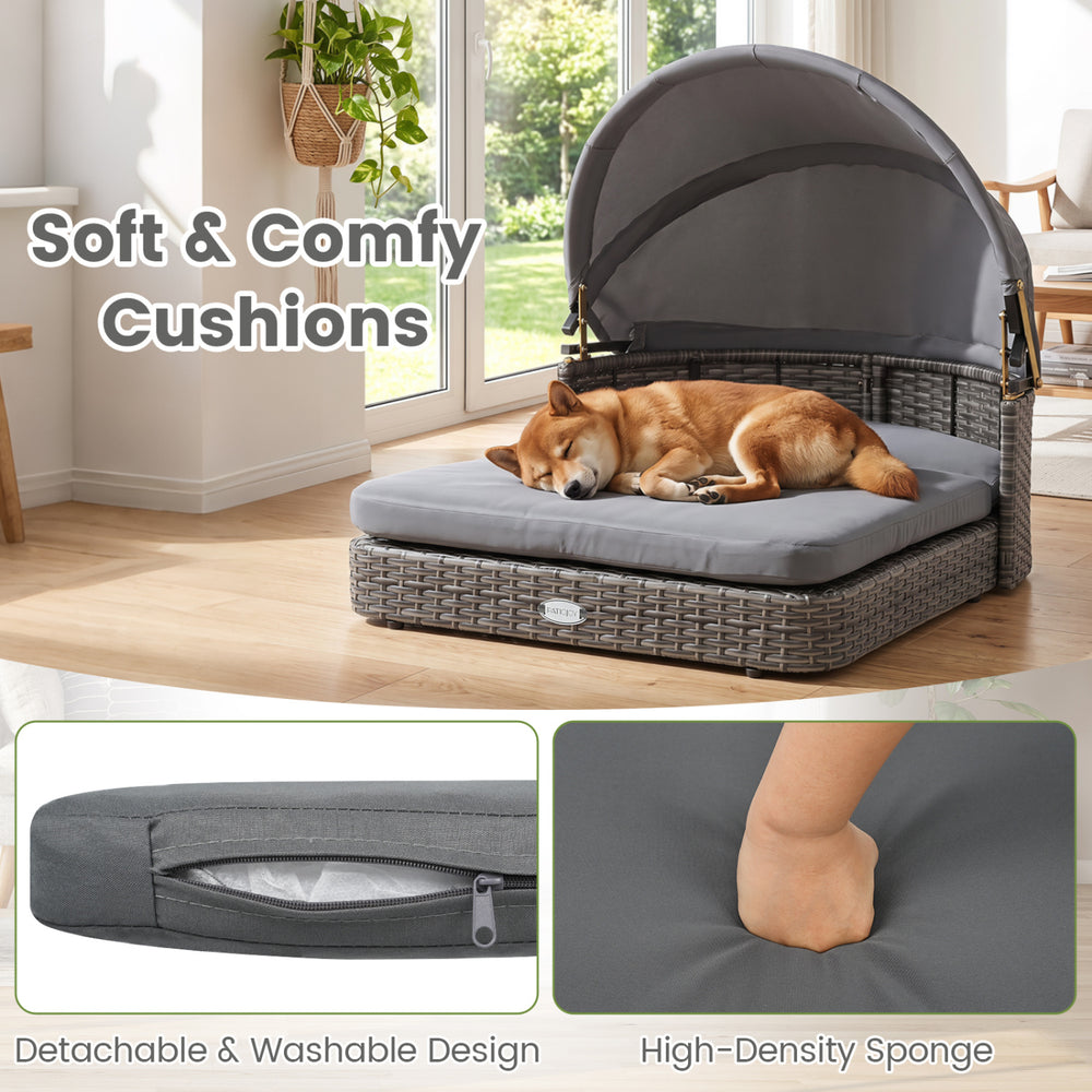Wicker Dog House with Adjustable Canopy & 2 Detachable Cushions for Small - view 8