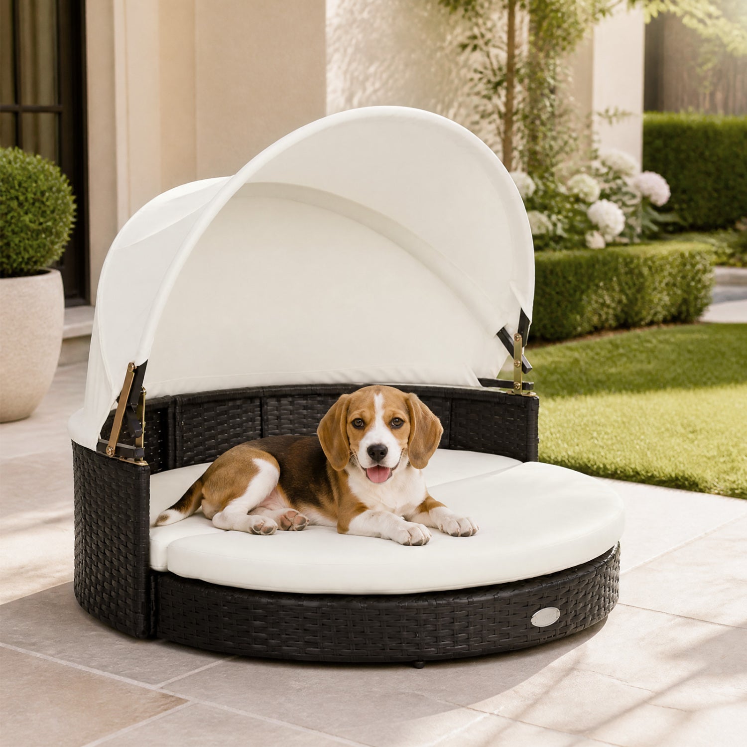 Wicker Dog House with Retractable Canopy & Removable Cushion for Small Medium - view 2