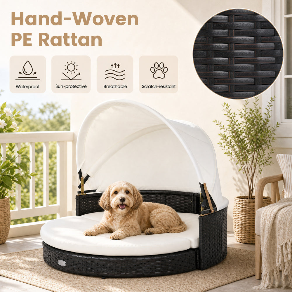Wicker Dog House with Retractable Canopy & Removable Cushion for Small Medium - view 7