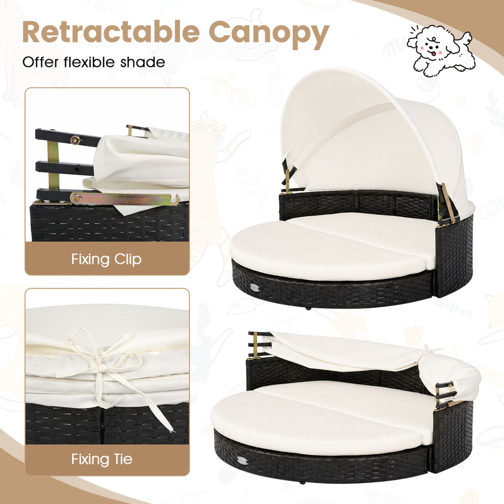 Wicker Dog House with Retractable Canopy & Removable Cushion for Small Medium - view 8