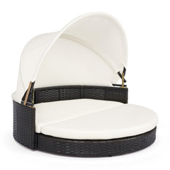 Wicker Dog House with Retractable Canopy & Removable Cushion for Small Medium - view 4