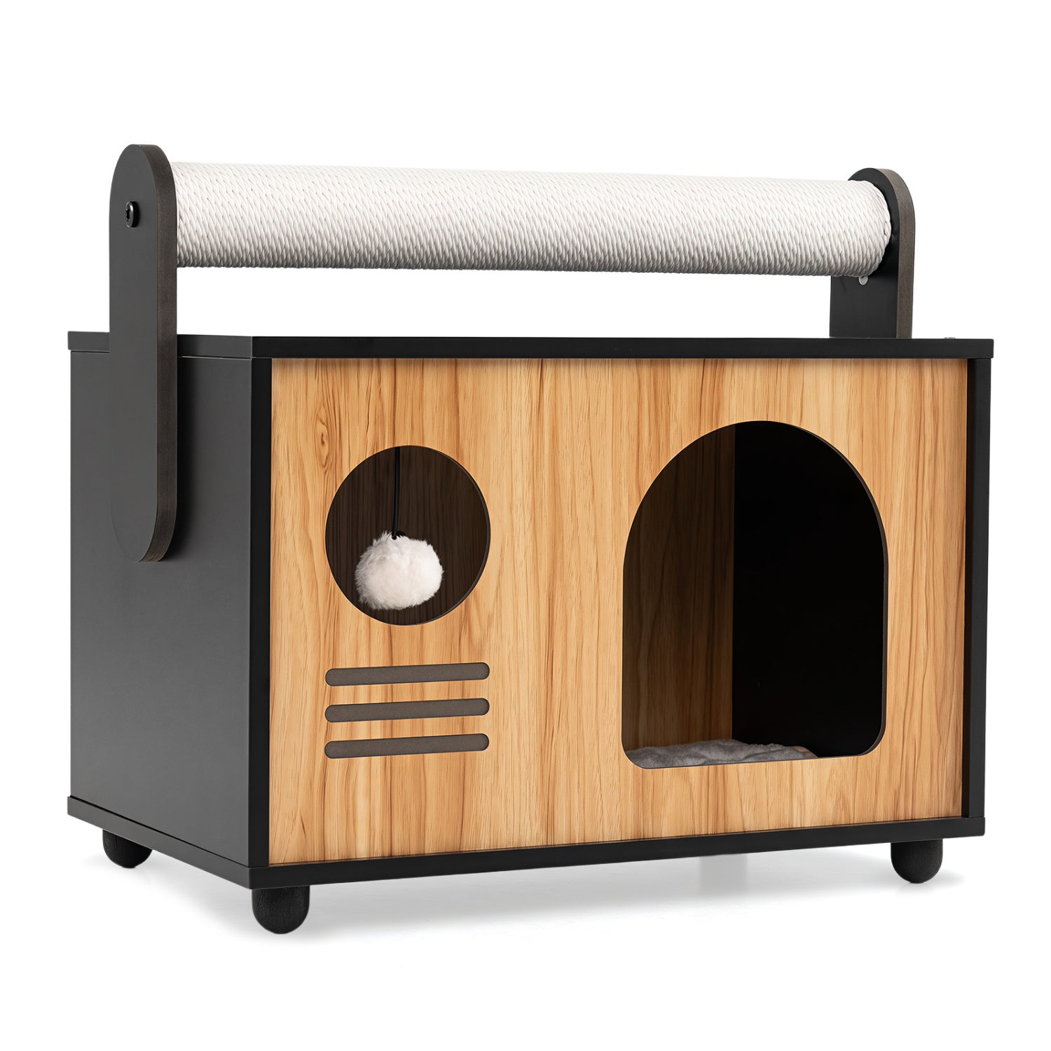 Wooden Cat House with Scratching Post - view 4
