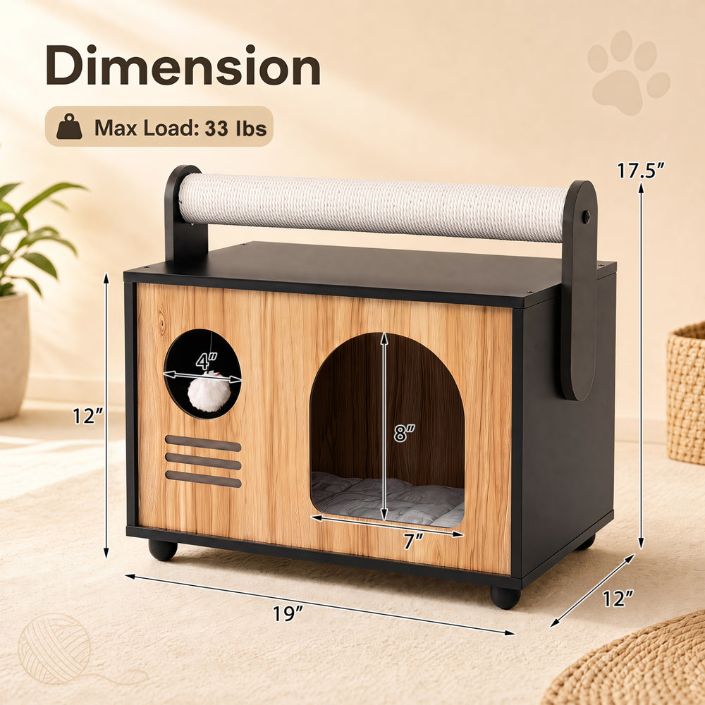 Wooden Cat House with Scratching Post - view 5