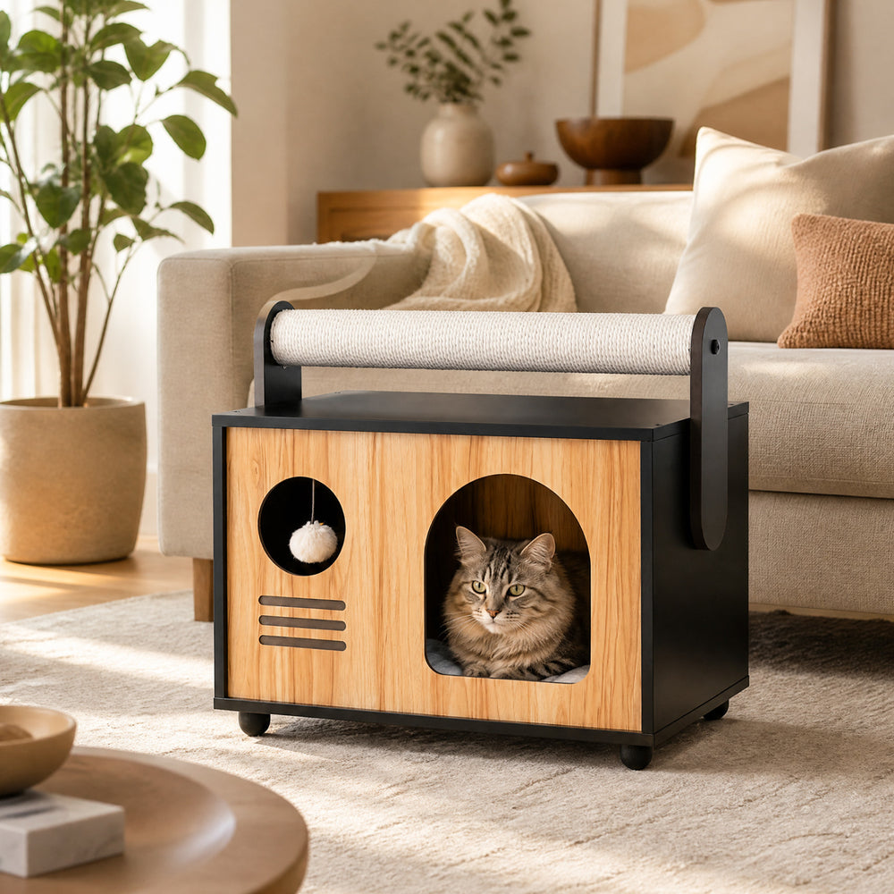 Wooden Cat House with Scratching Post - view 6
