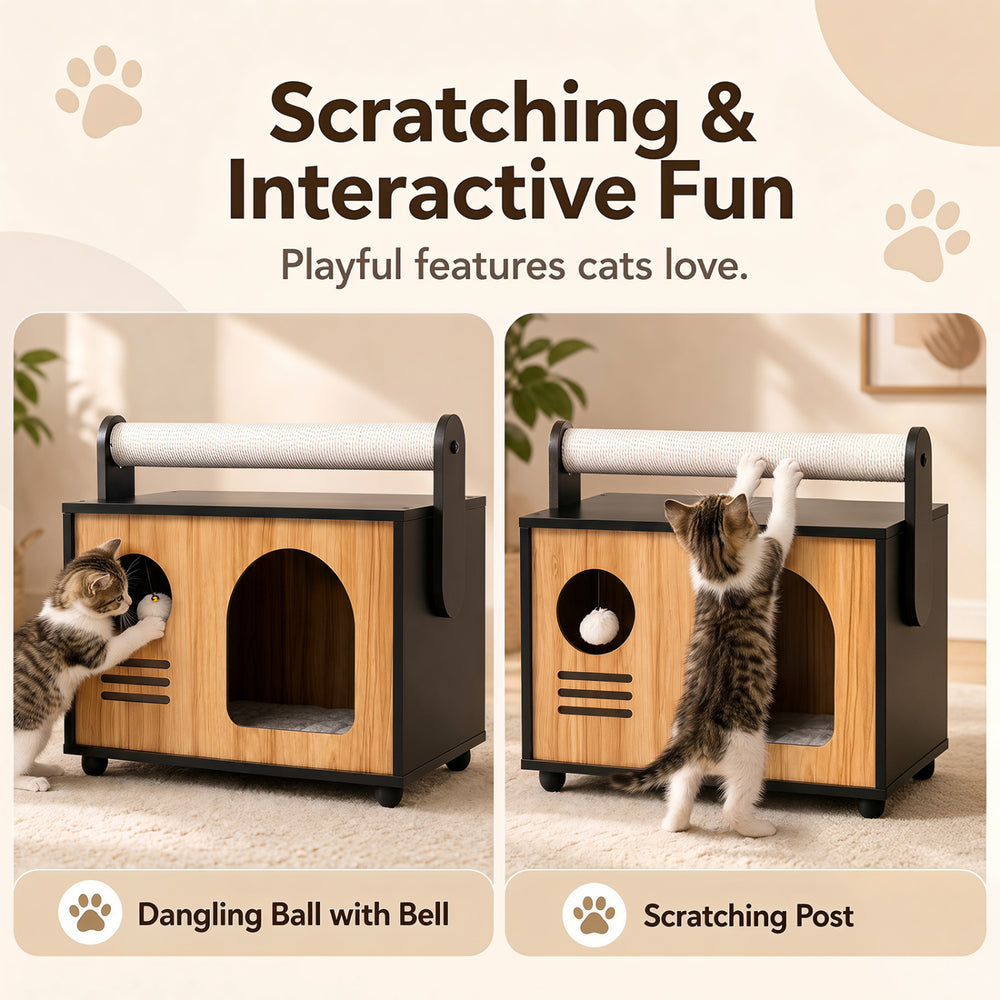 Wooden Cat House with Scratching Post - view 8