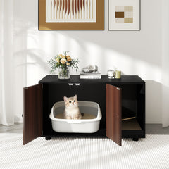 Wooden Cat Litter Box Enclosure Hidden Litter Box Furniture with Scratching - view 3