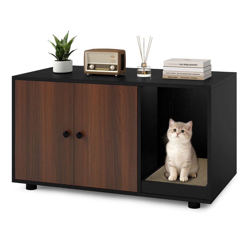 Wooden Cat Litter Box Enclosure Hidden Litter Box Furniture with Scratching