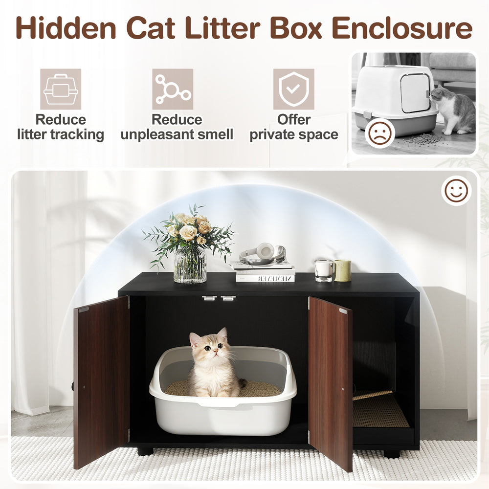 Wooden Cat Litter Box Enclosure Hidden Litter Box Furniture with Scratching - view 6