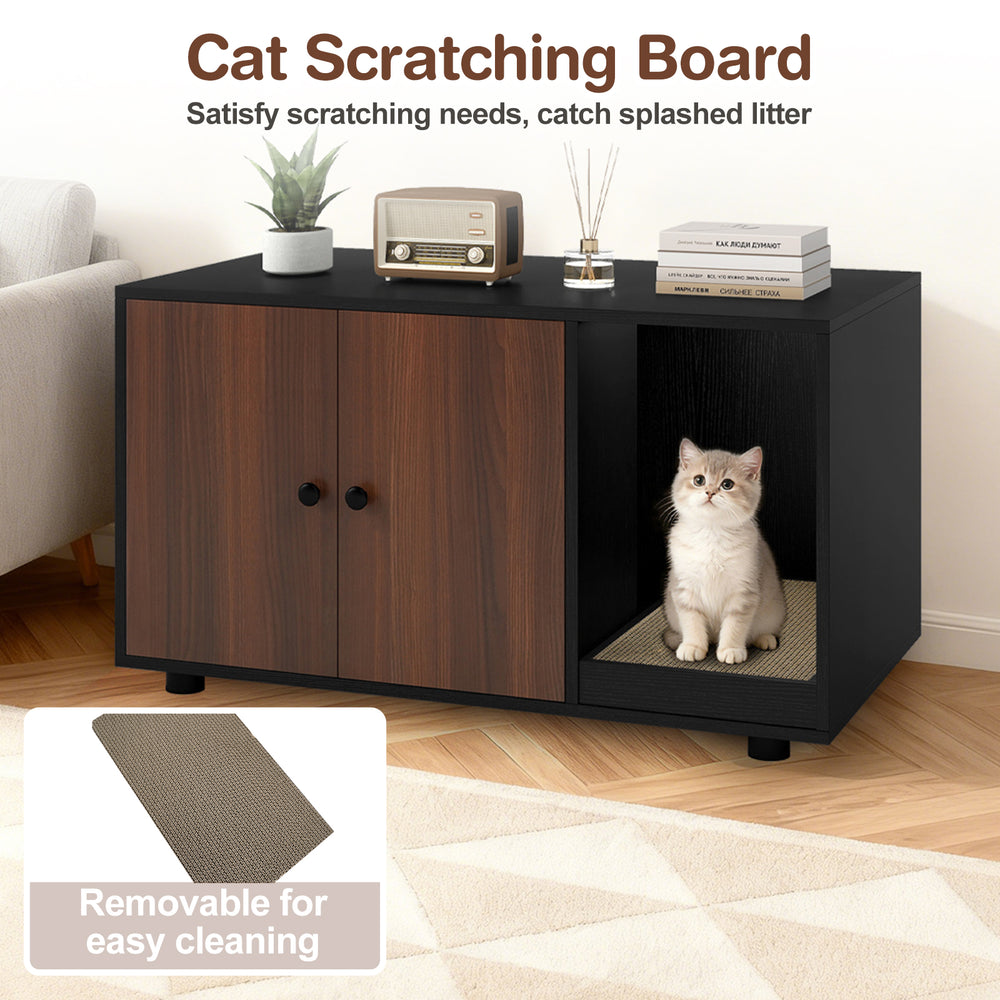 Wooden Cat Litter Box Enclosure Hidden Litter Box Furniture with Scratching - view 7
