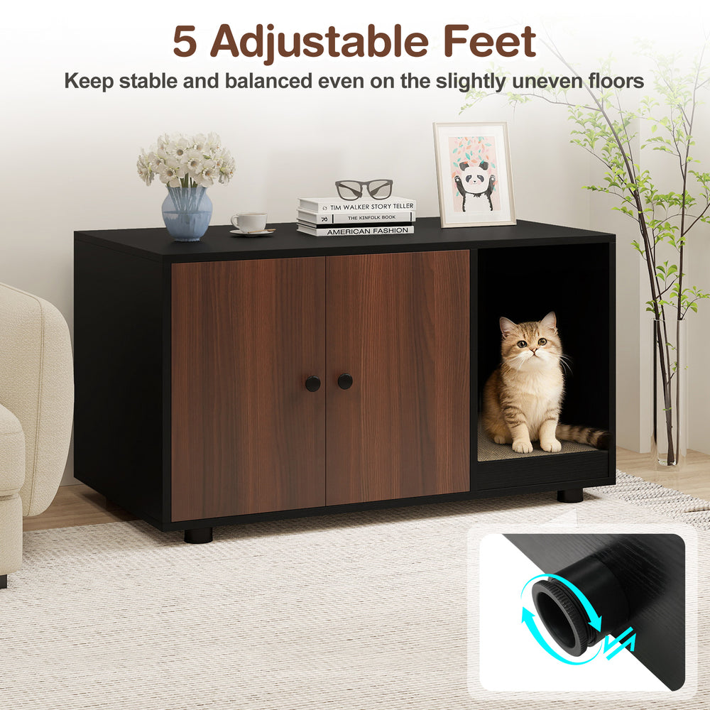 Wooden Cat Litter Box Enclosure Hidden Litter Box Furniture with Scratching - view 8