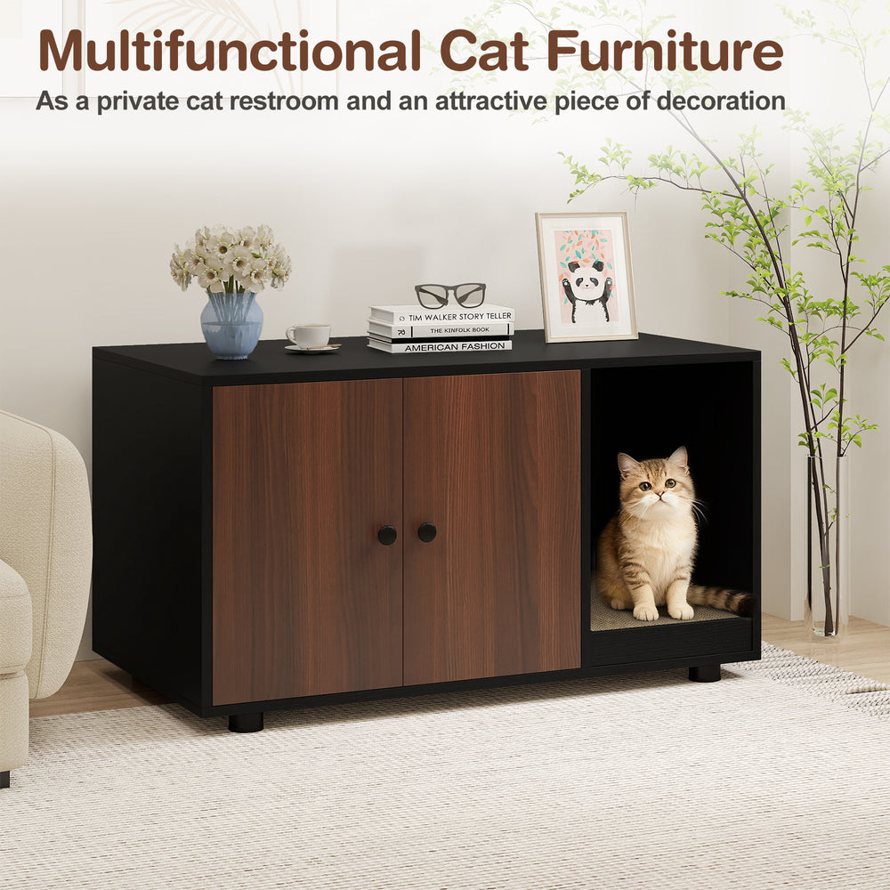 Wooden Cat Litter Box Enclosure Hidden Litter Box Furniture with Scratching - view 5