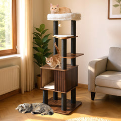 Wooden Cat Tower Top Perch with Soft Padding Cat Tree - view 2