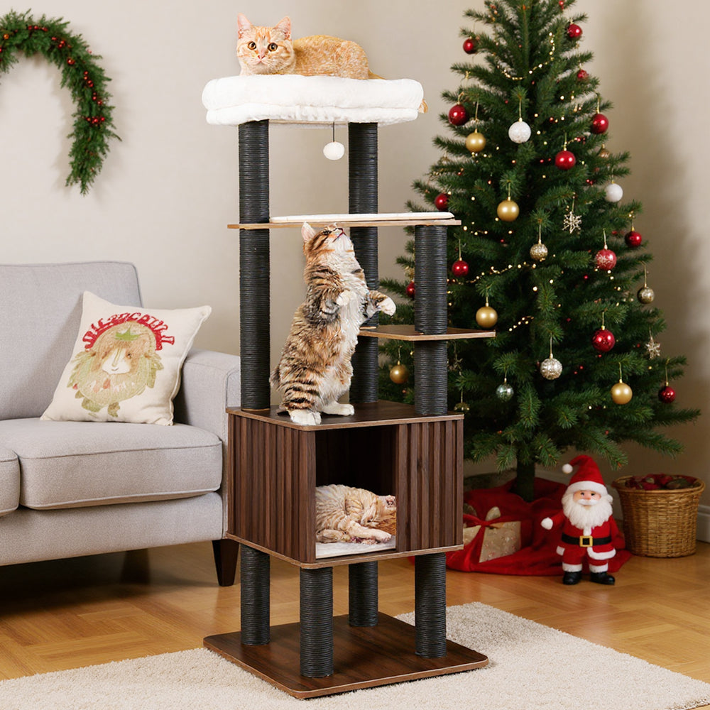 Wooden Cat Tower Top Perch with Soft Padding Cat Tree - view 3