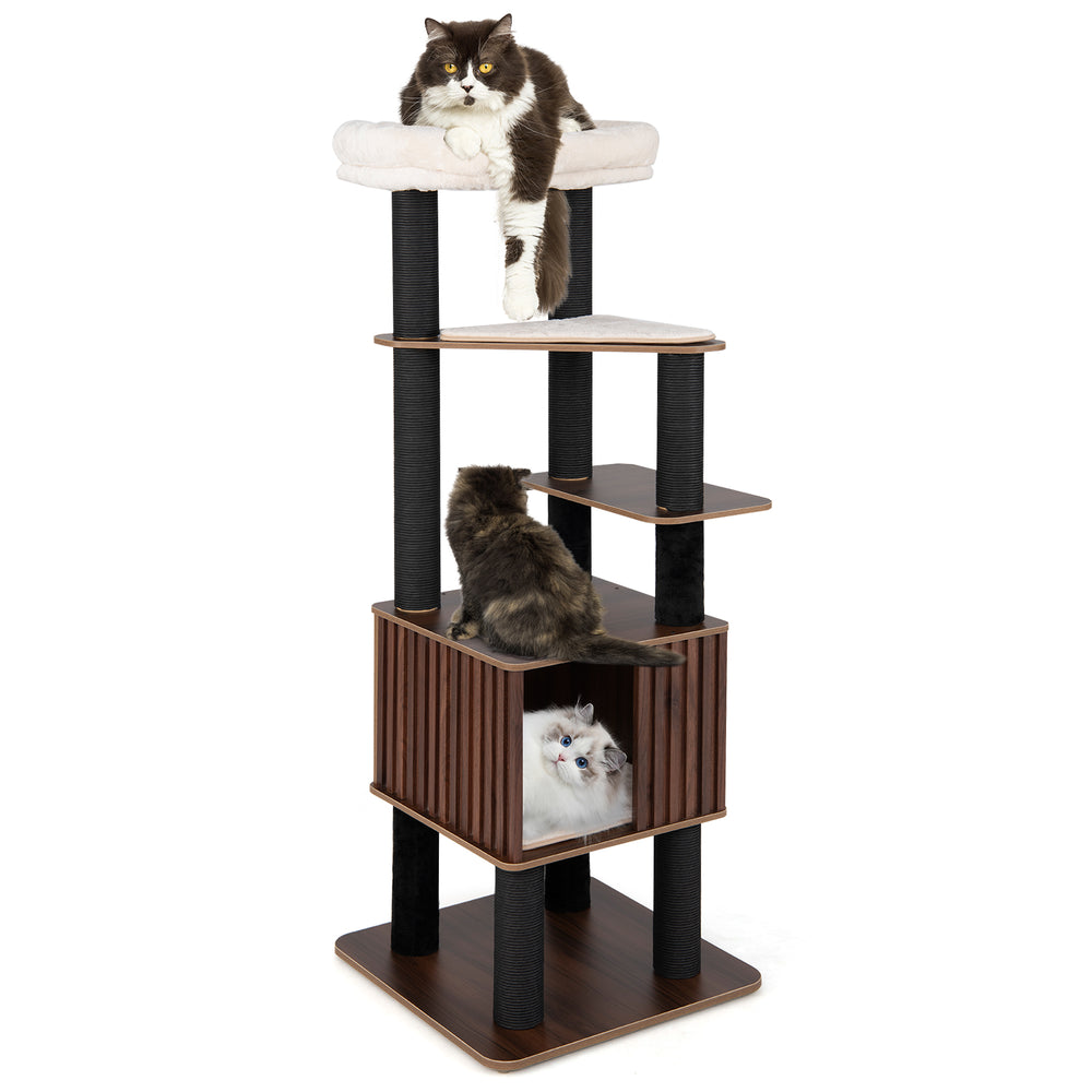 Wooden Cat Tower Top Perch with Soft Padding Cat Tree - view 4