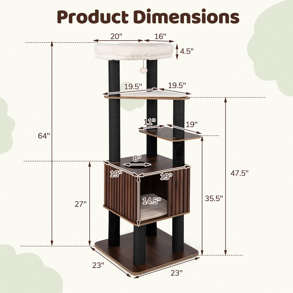 Wooden Cat Tower Top Perch with Soft Padding Cat Tree - view 5