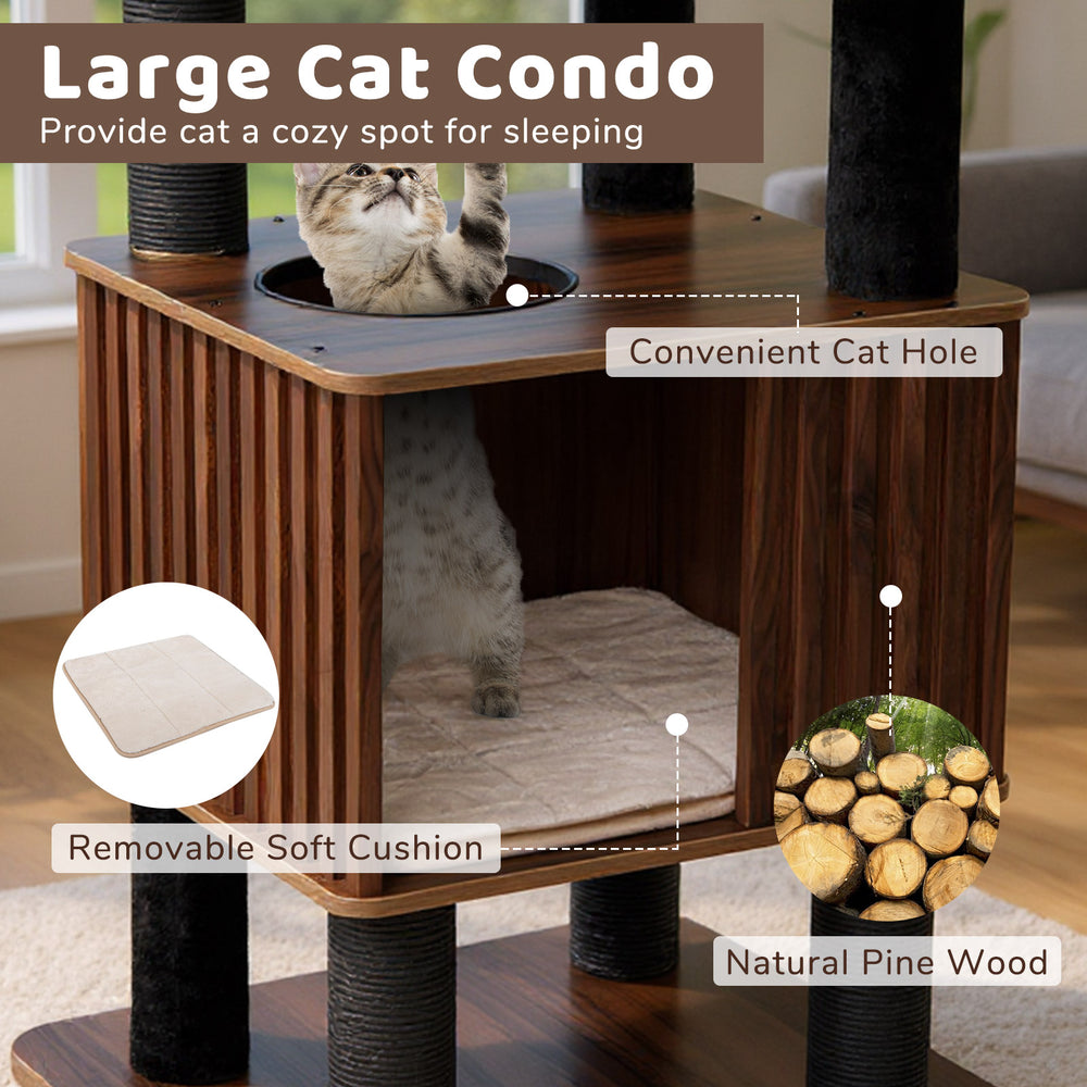 Wooden Cat Tower Top Perch with Soft Padding Cat Tree - view 6