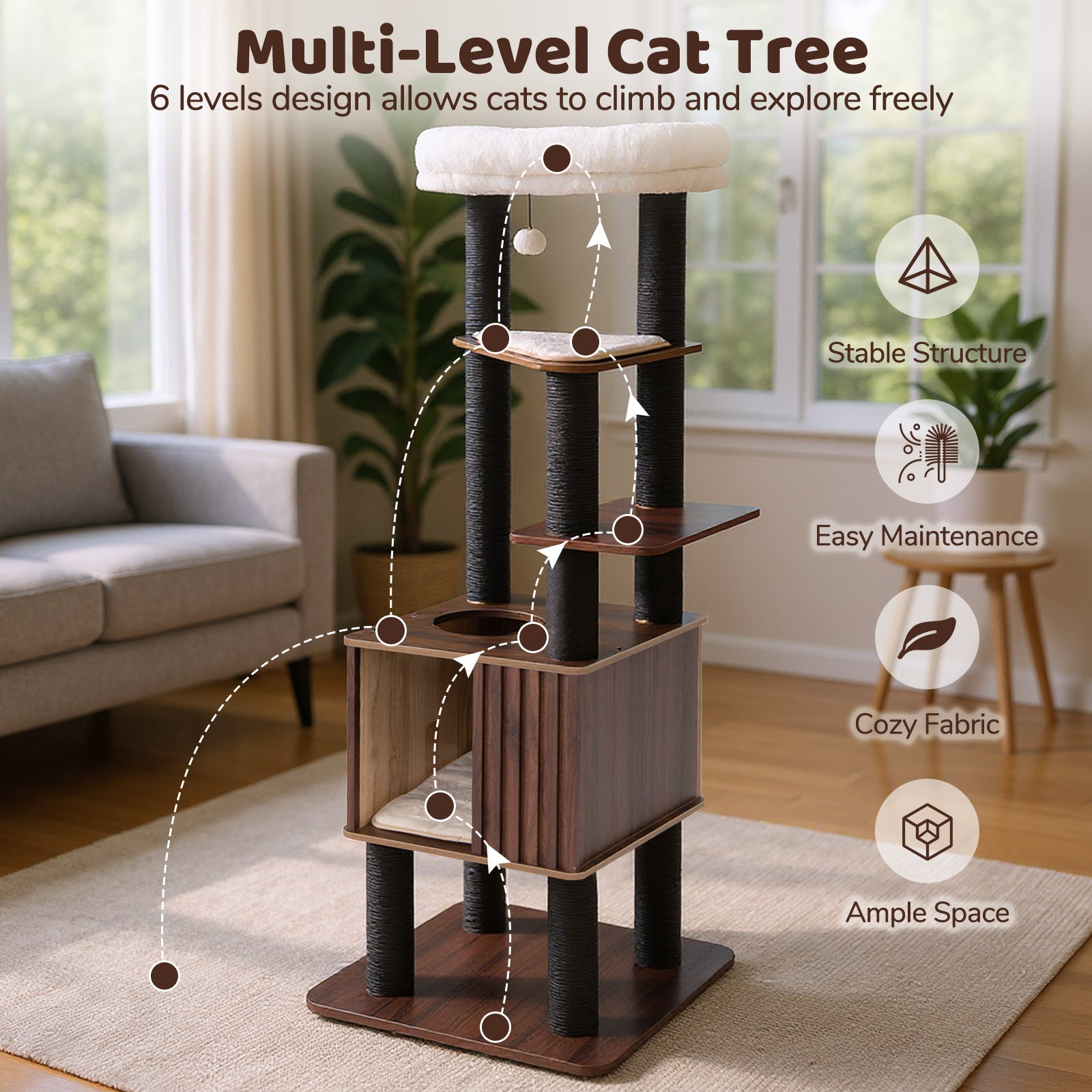 Wooden Cat Tower Top Perch with Soft Padding Cat Tree - view 8