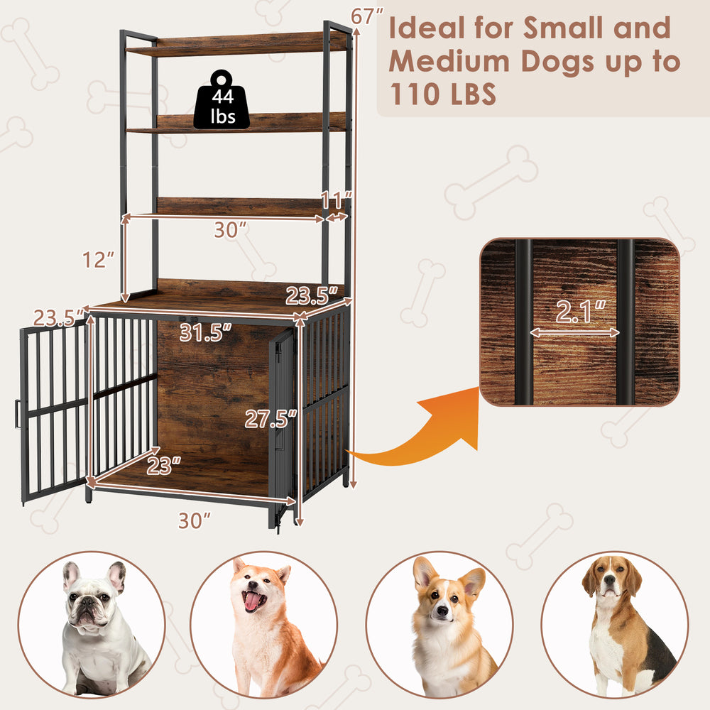 Wooden Dog Crate Furniture with Storage Shelves and Double Doors Dog Kennel - view 4