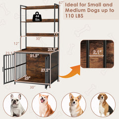 Wooden Dog Crate Furniture with Storage Shelves and Double Doors Dog Kennel - view 4