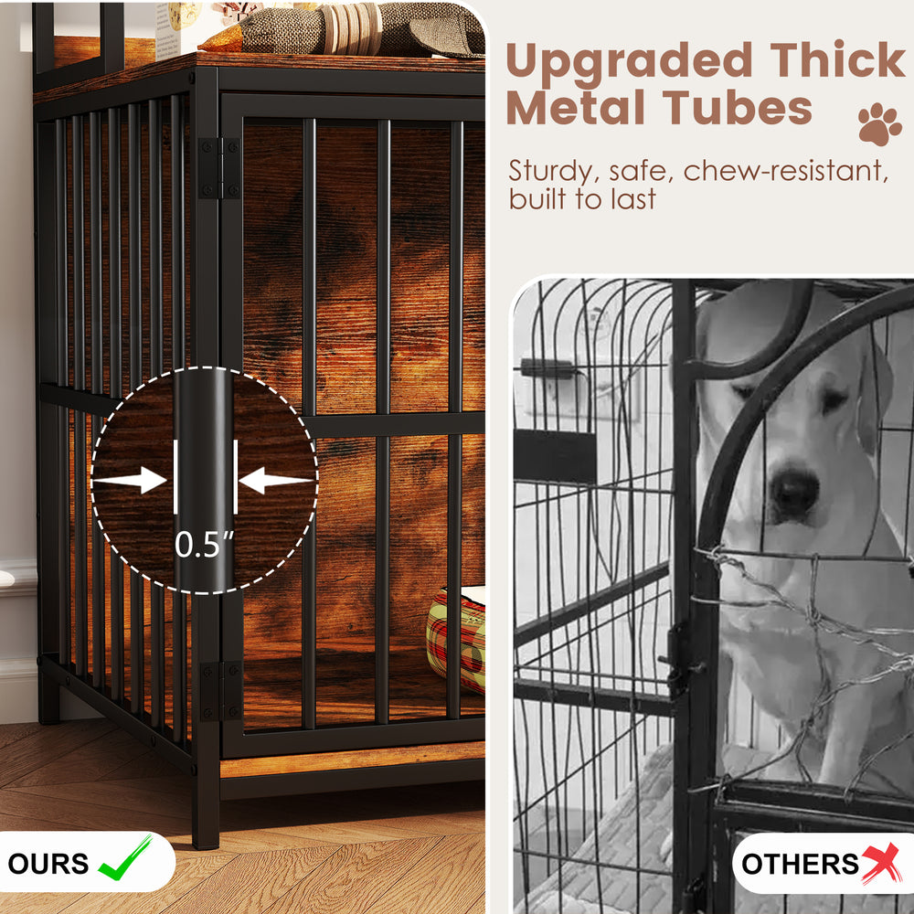 Wooden Dog Crate Furniture with Storage Shelves and Double Doors Dog Kennel - view 7