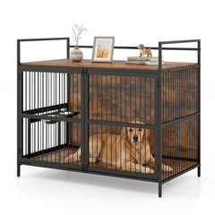 Wooden Dog Crate Furniture for Medium Dogs with Bowls and Rotatable Holder Dog - view 4