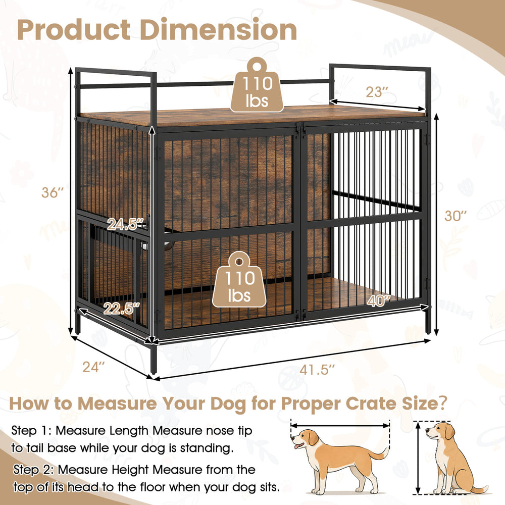 Wooden Dog Crate Furniture for Medium Dogs with Bowls and Rotatable Holder Dog - view 5