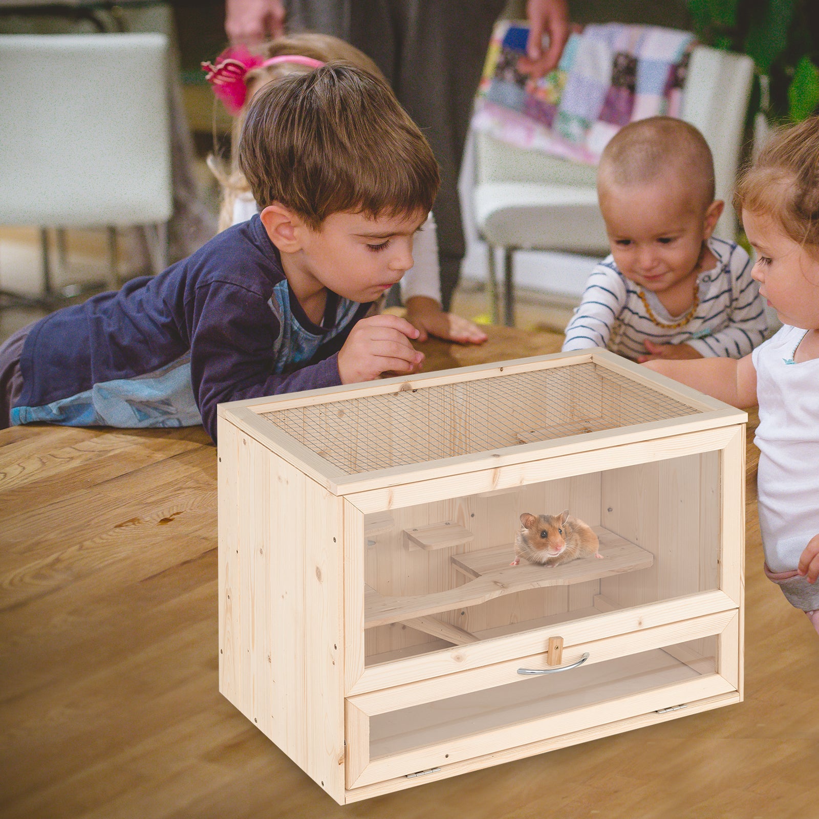 Wooden Hamster Cage with Mesh Flip Roof Dog Crate - view 2