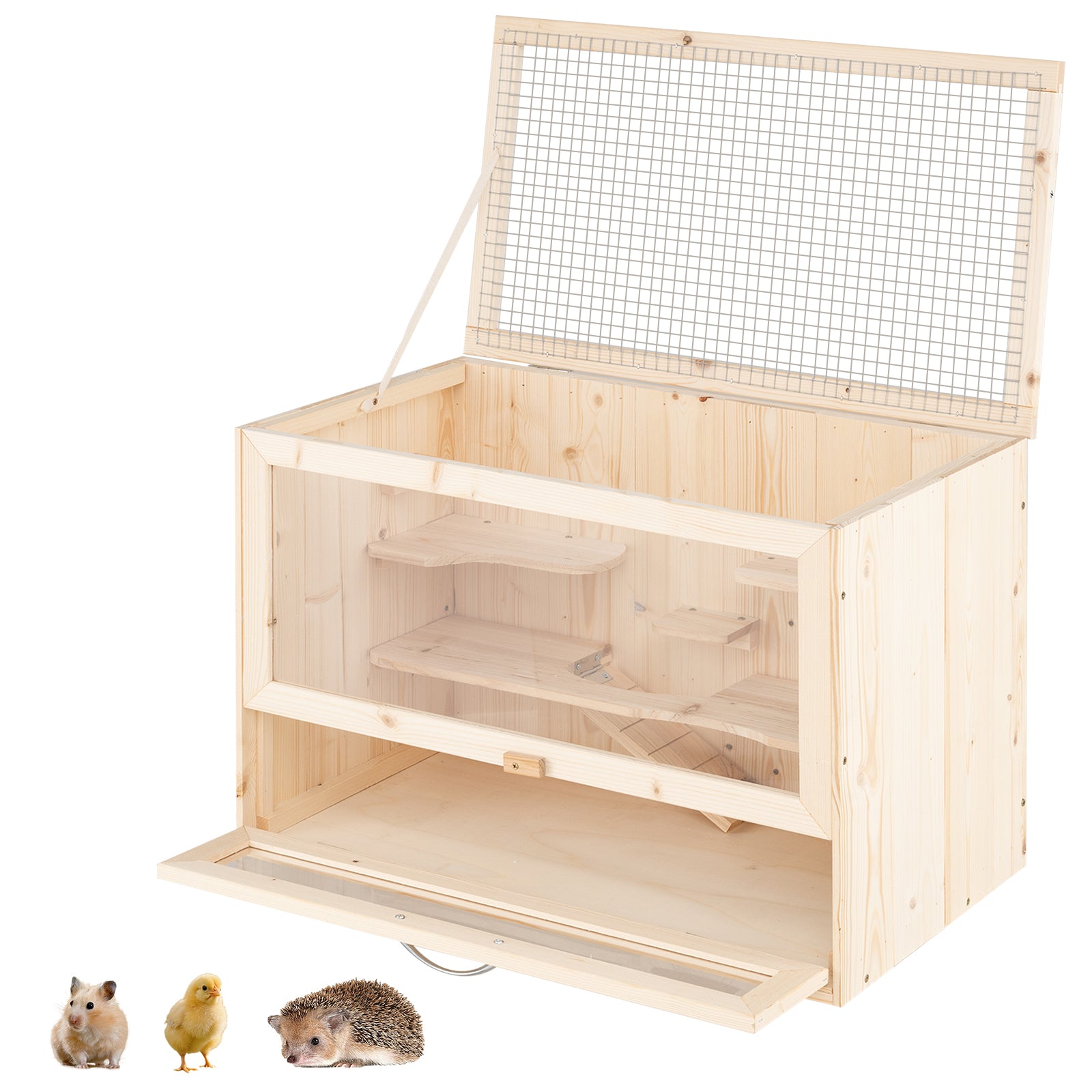 Wooden Hamster Cage with Mesh Flip Roof Dog Crate