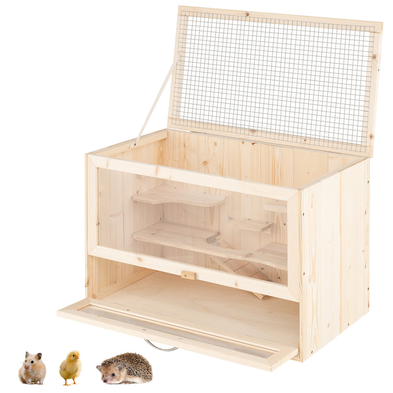 Wooden Hamster Cage with Mesh Flip Roof Dog Crate