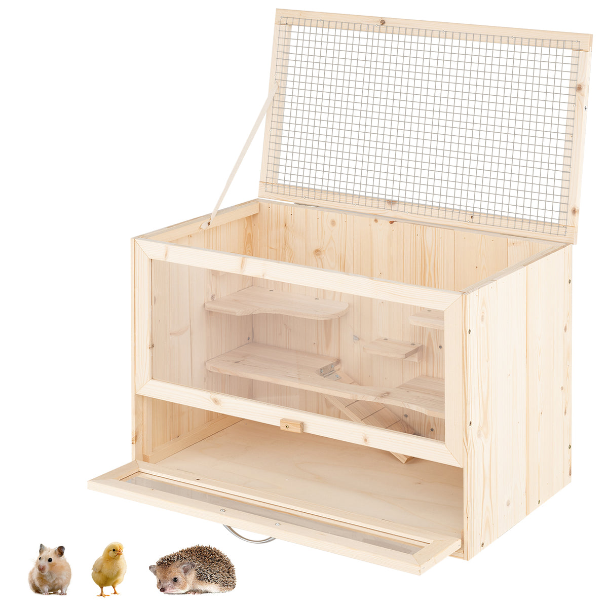 Wooden Hamster Cage with Mesh Flip Roof Dog Crate