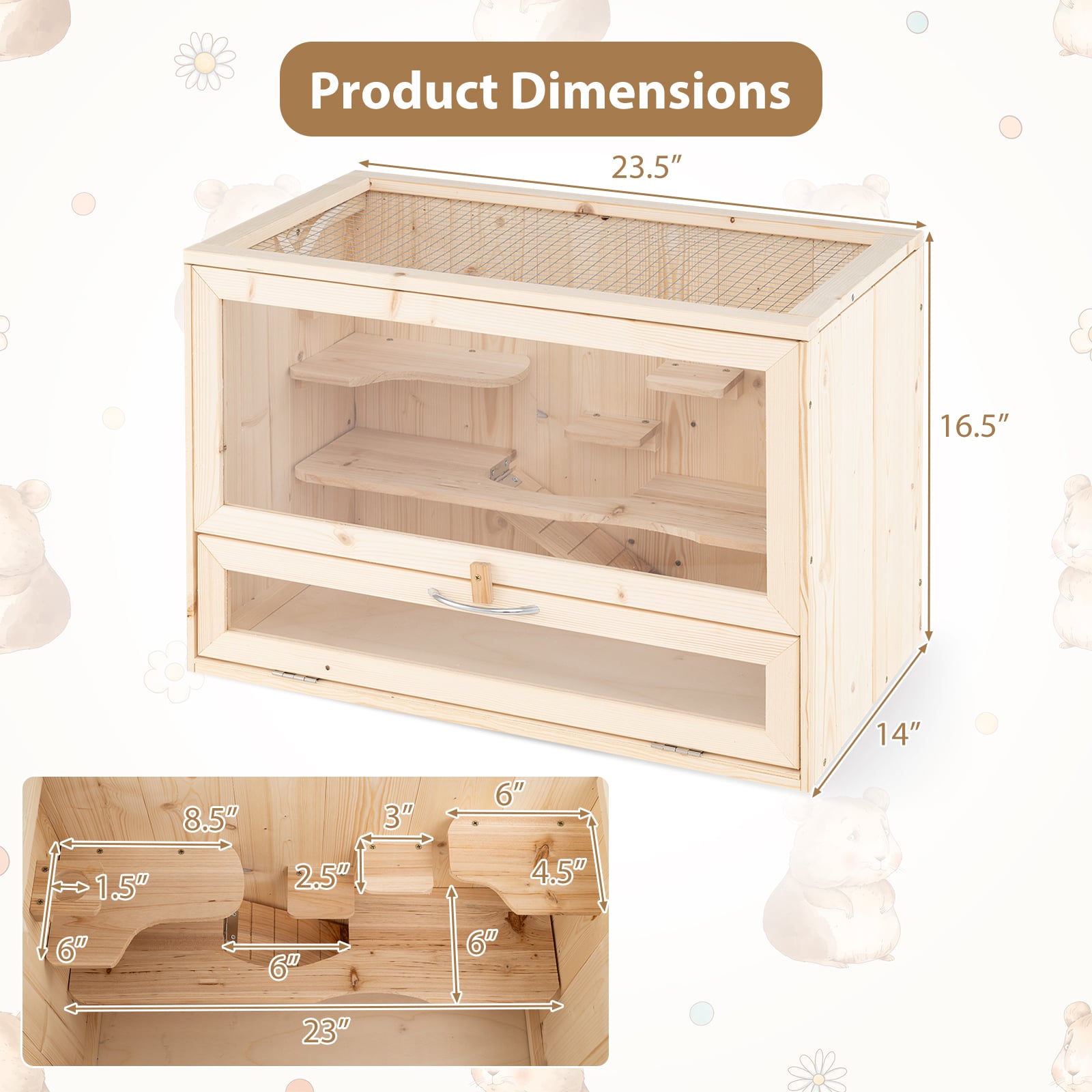 Wooden Hamster Cage with Mesh Flip Roof Dog Crate - view 5