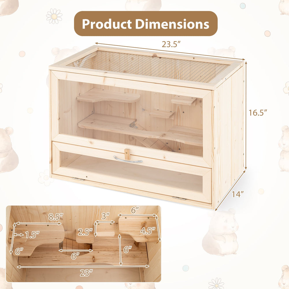 Wooden Hamster Cage with Mesh Flip Roof Dog Crate - view 5