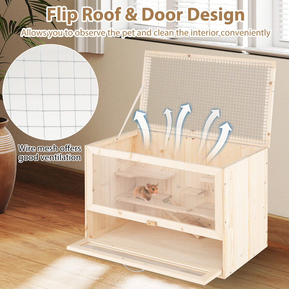 Wooden Hamster Cage with Mesh Flip Roof Dog Crate - view 6