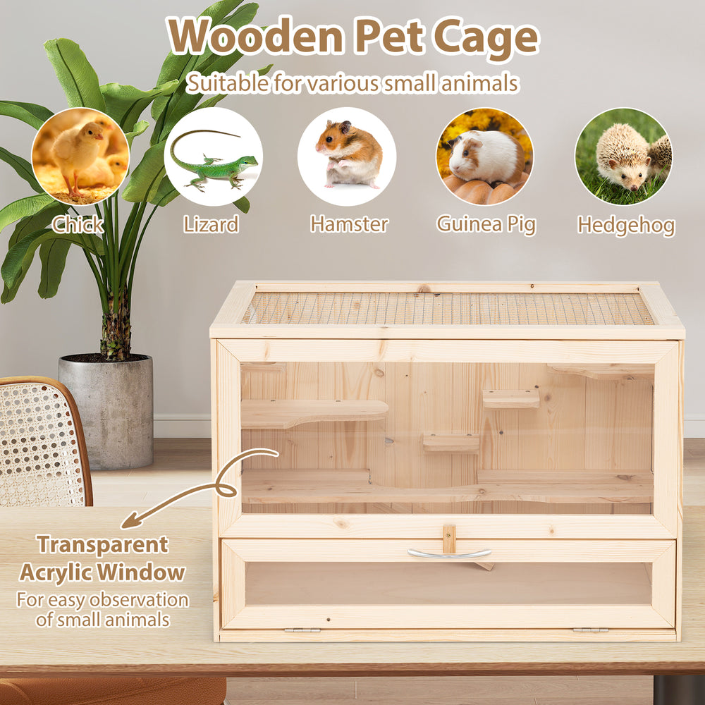 Wooden Hamster Cage with Mesh Flip Roof Dog Crate - view 7