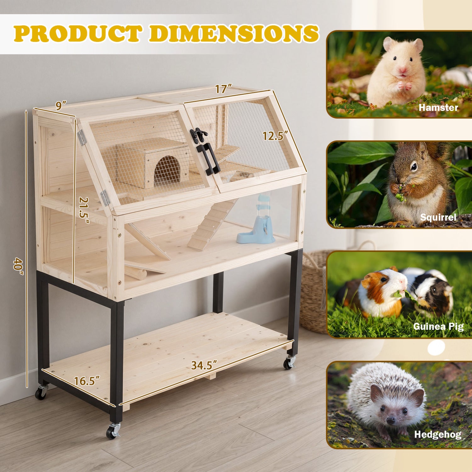 Wooden Hamster Cage 2-Tier Small Animal Habitat with Casters Dog Crate - view 4
