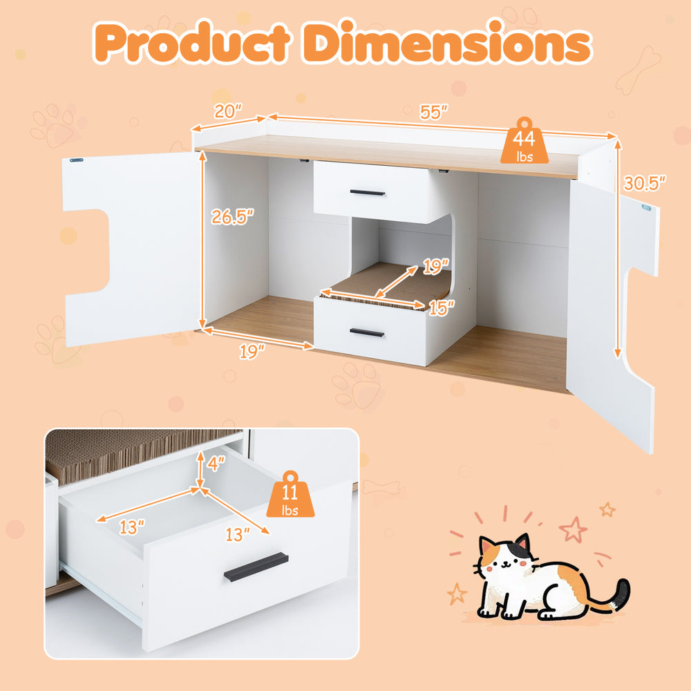 Wooden Hidden Cat House Cabinet with Wide Countertop 2 Drawers and 2 - view 4