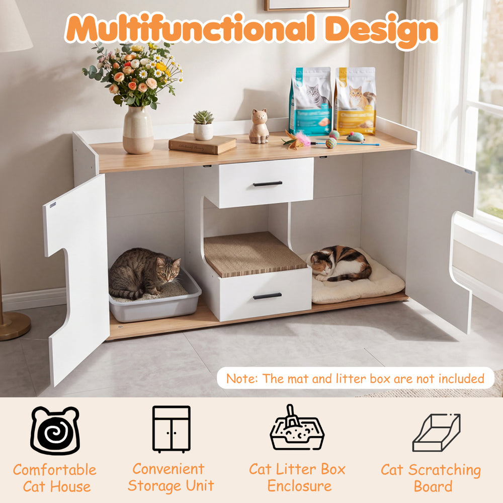 Wooden Hidden Cat House Cabinet with Wide Countertop 2 Drawers and 2 - view 6
