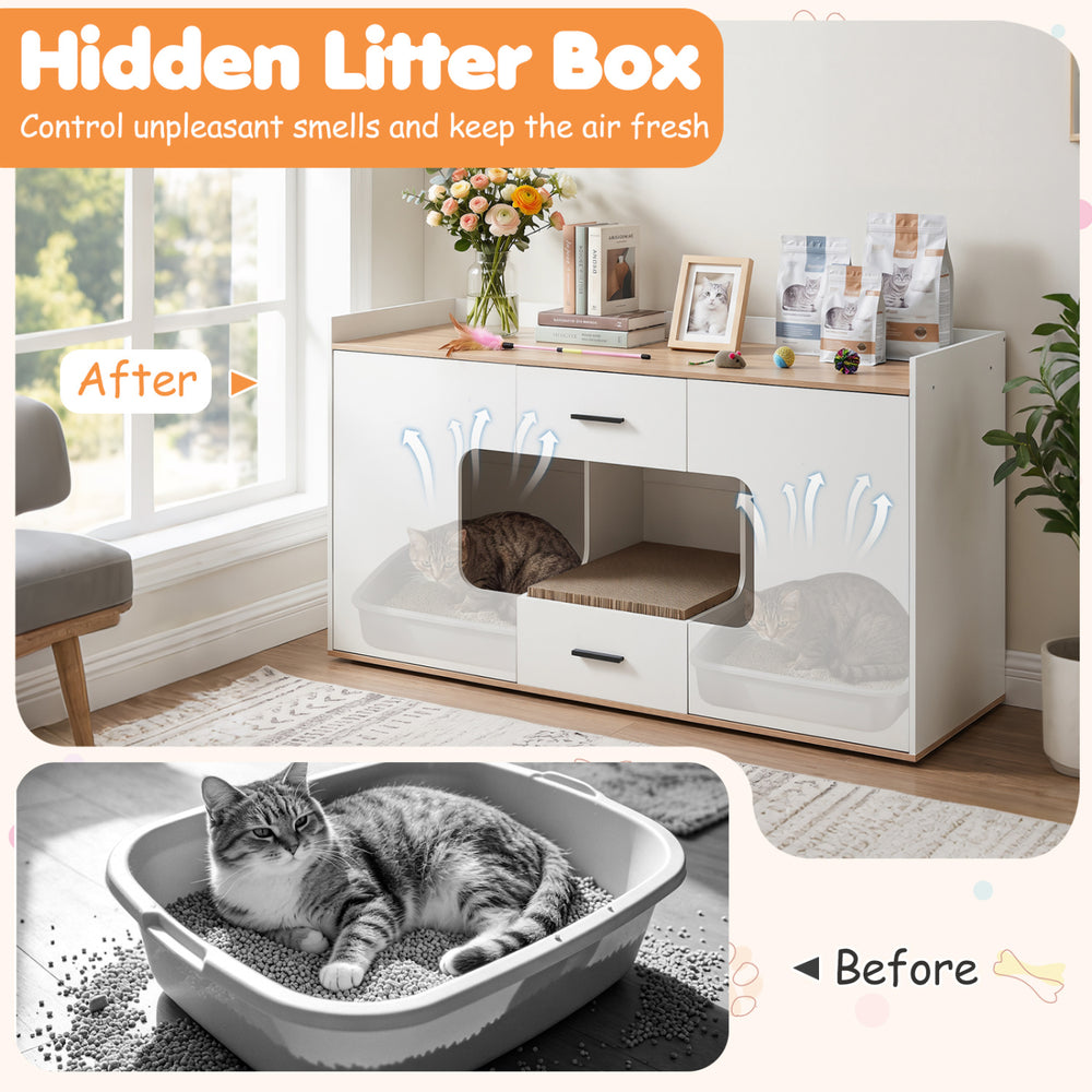 Wooden Hidden Cat House Cabinet with Wide Countertop 2 Drawers and 2 - view 7
