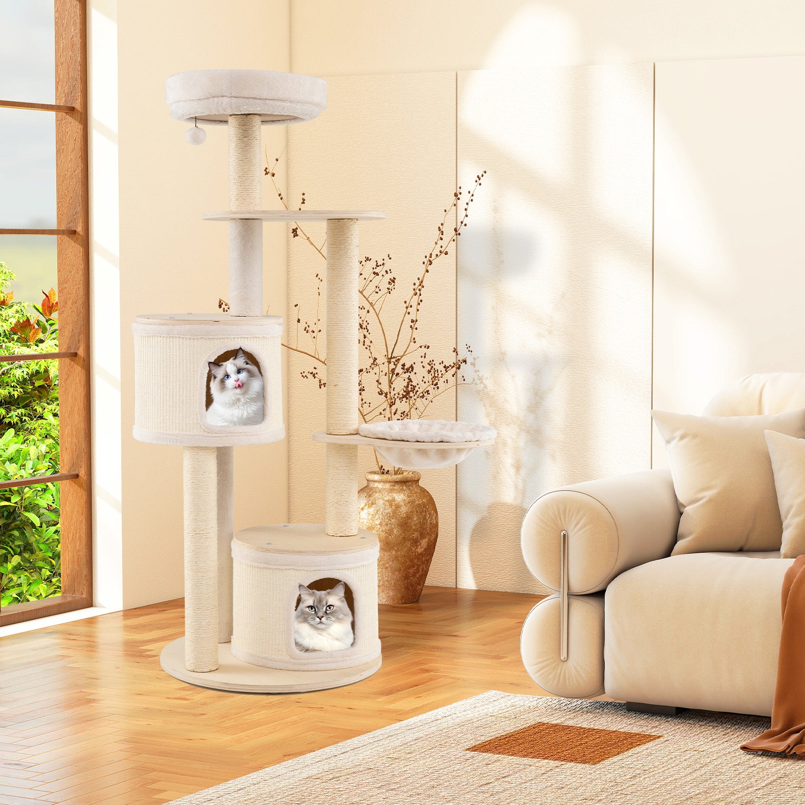 Wooden Kitten Tower with Sisal Scratching Posts and 2 Condos Cat Tree - view 3