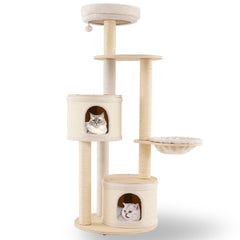 Wooden Kitten Tower with Sisal Scratching Posts and 2 Condos Cat Tree