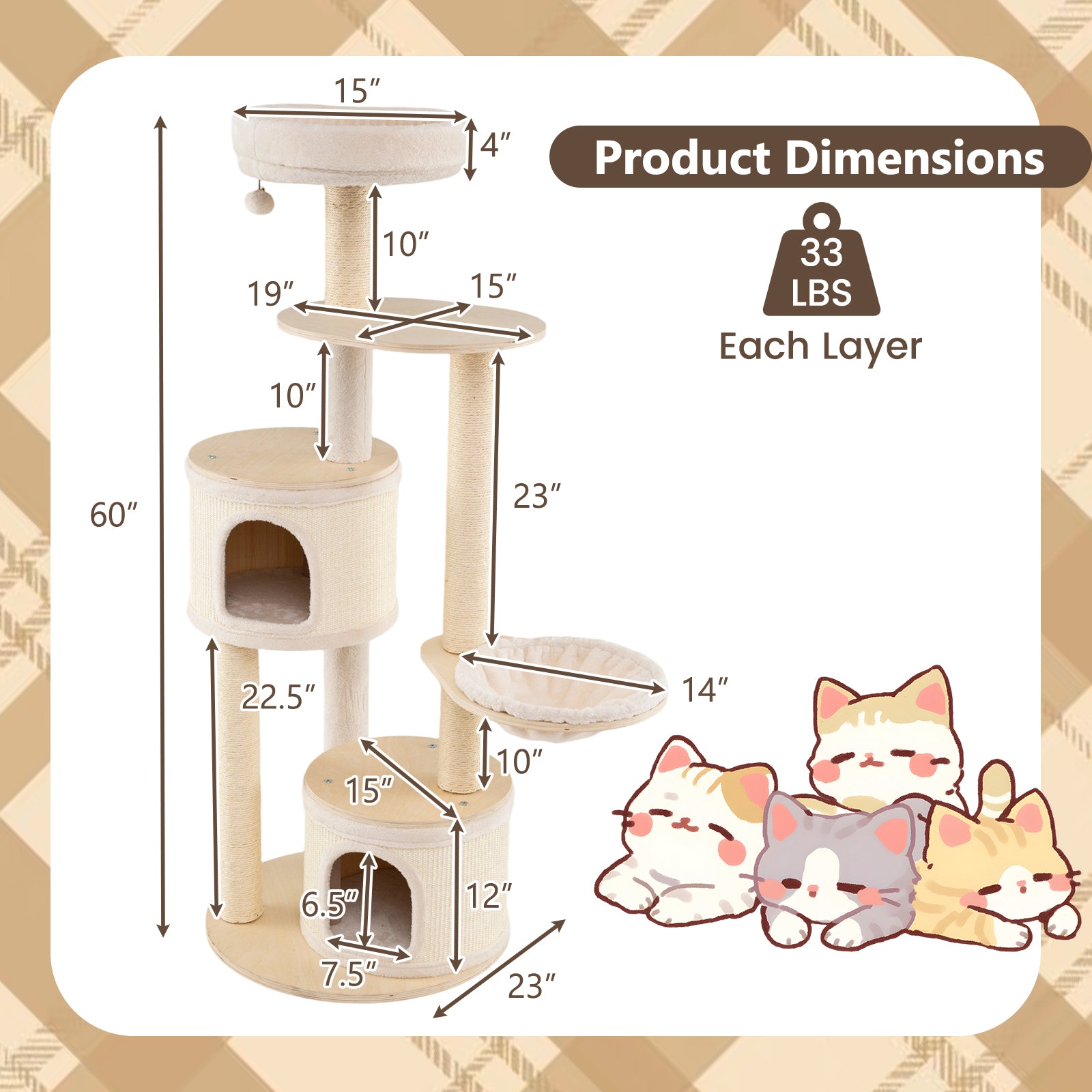 Wooden Kitten Tower with Sisal Scratching Posts and 2 Condos Cat Tree - view 5