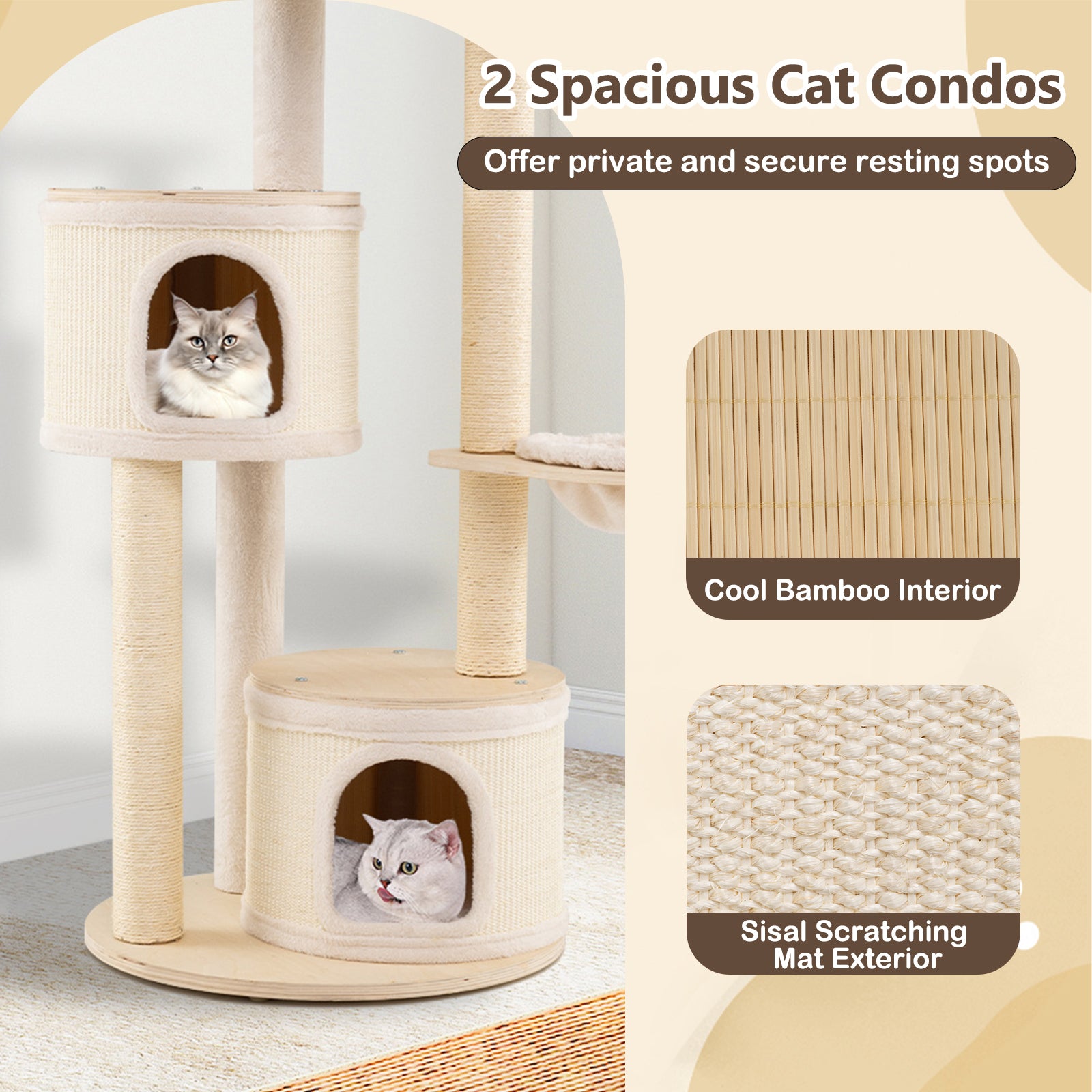 Wooden Kitten Tower with Sisal Scratching Posts and 2 Condos Cat Tree - view 6