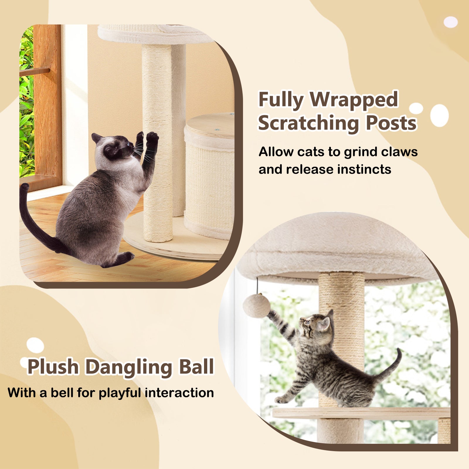 Wooden Kitten Tower with Sisal Scratching Posts and 2 Condos Cat Tree - view 8