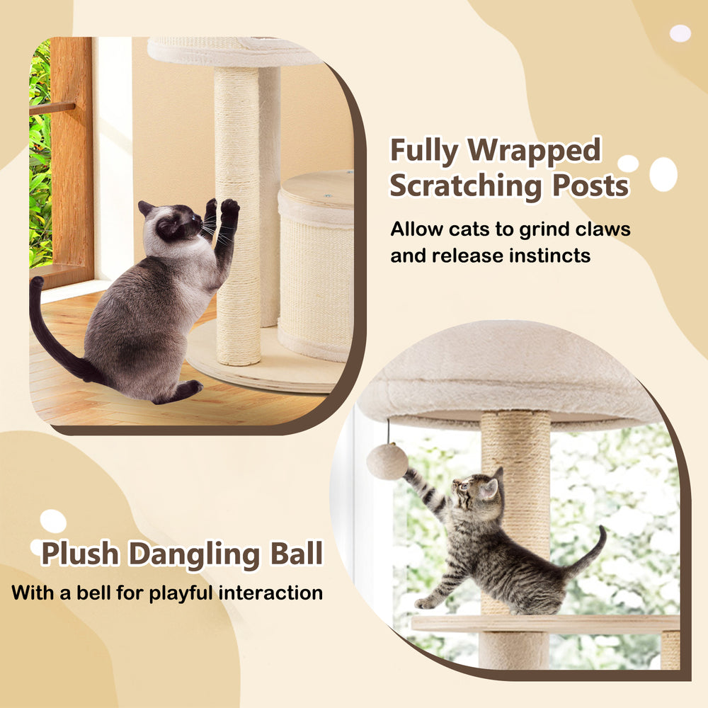Wooden Kitten Tower with Sisal Scratching Posts and 2 Condos Cat Tree - view 8