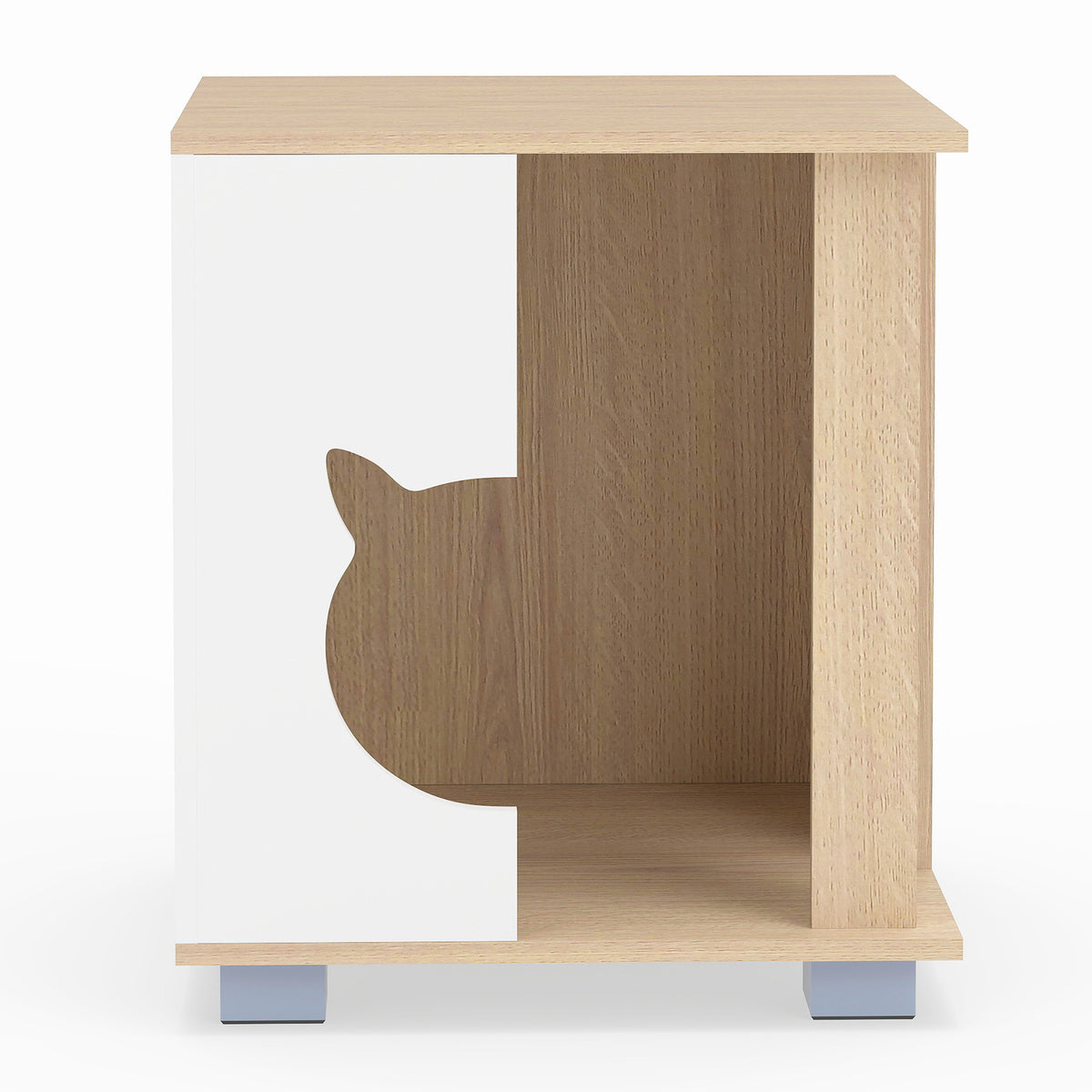 Wooden Semi-enclosed Cat Condo with Kitty Head-shaped Entry and Metal Legs Cat
