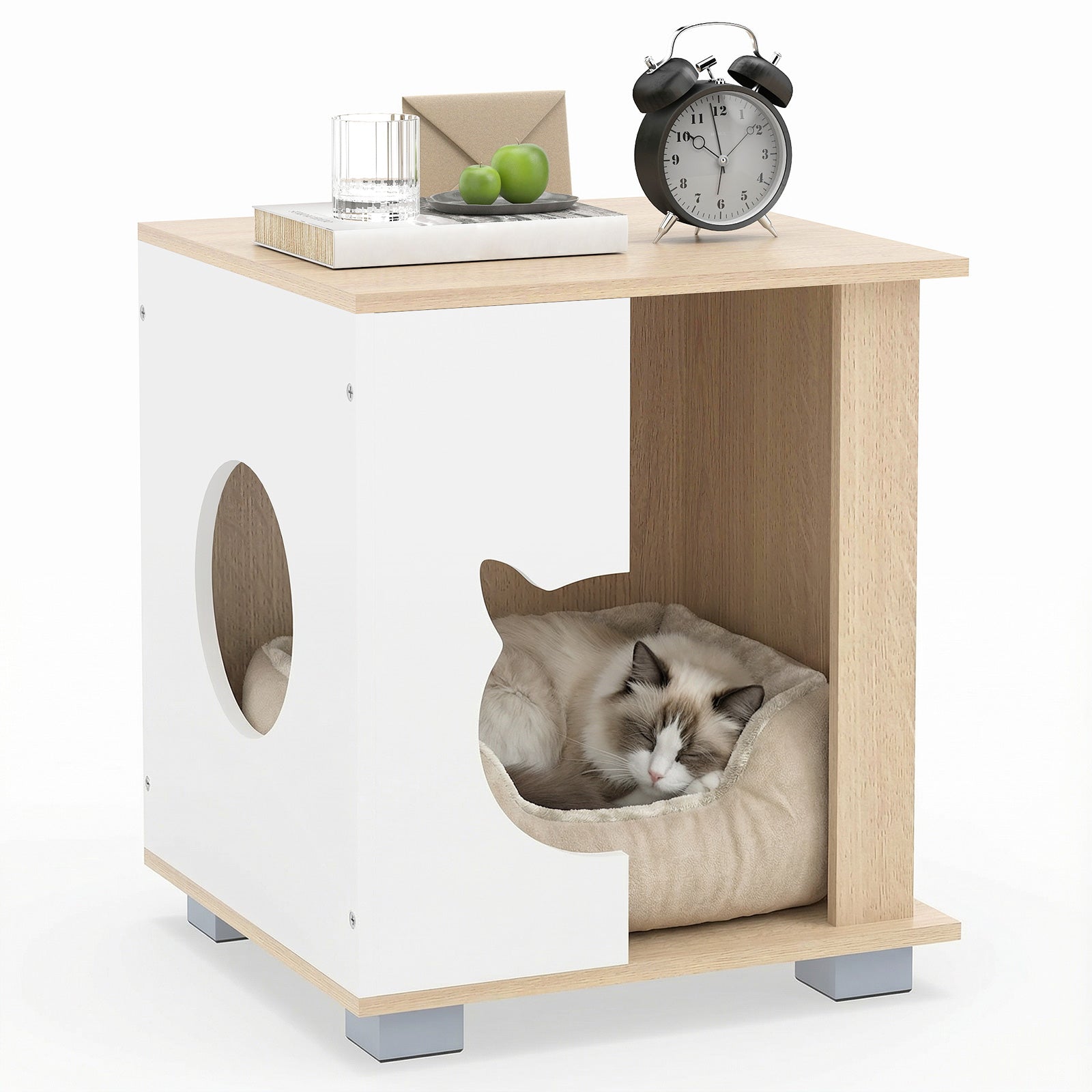 Wooden Semi-enclosed Cat Condo with Kitty Head-shaped Entry and Metal Legs Cat - view 4
