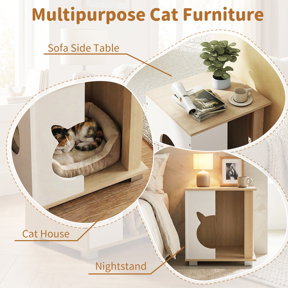 Wooden Semi-enclosed Cat Condo with Kitty Head-shaped Entry and Metal Legs Cat - view 7
