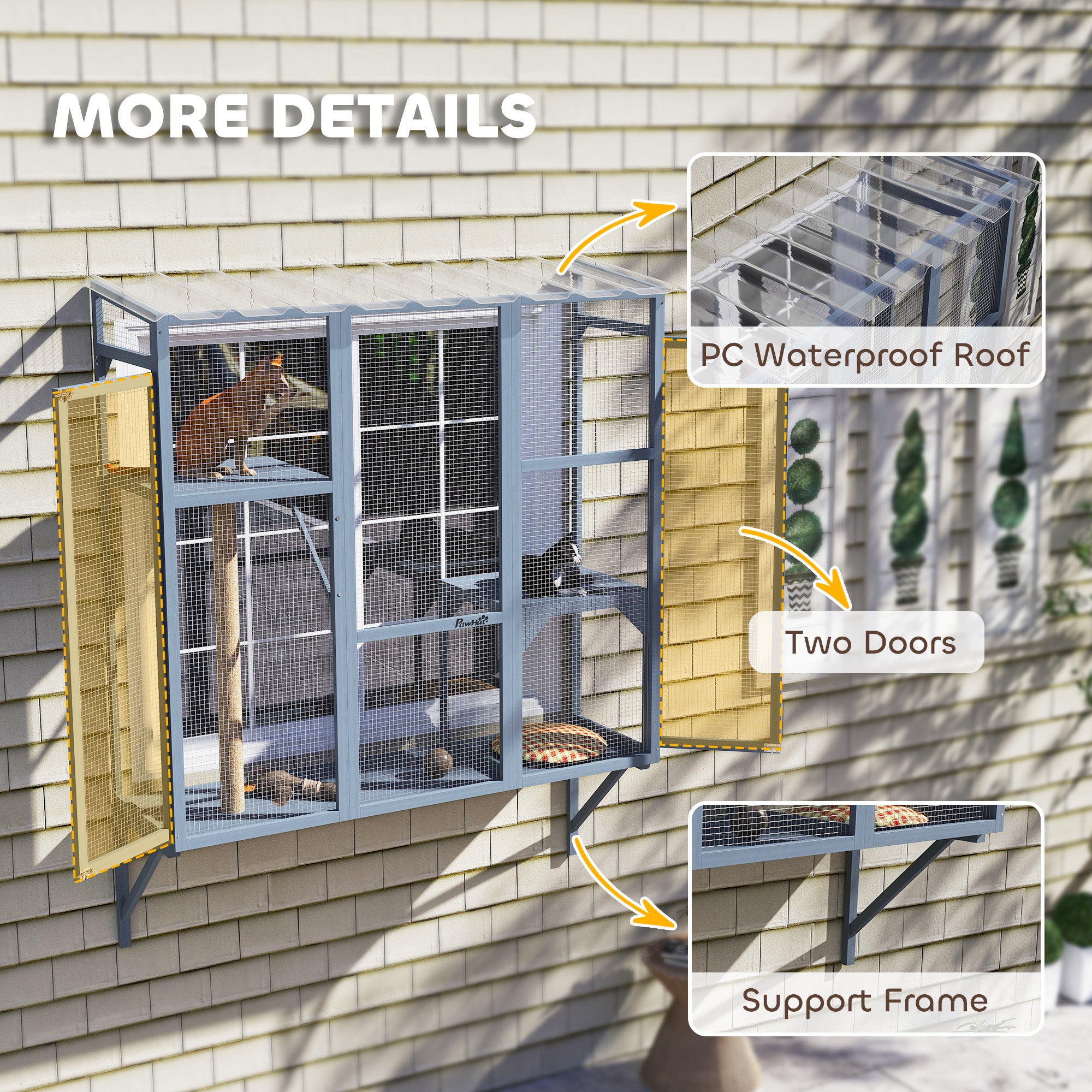 Wooden Catio Outdoor, Cat Window Box Enclosure for 2-3 Large Cats with 2 - view 5