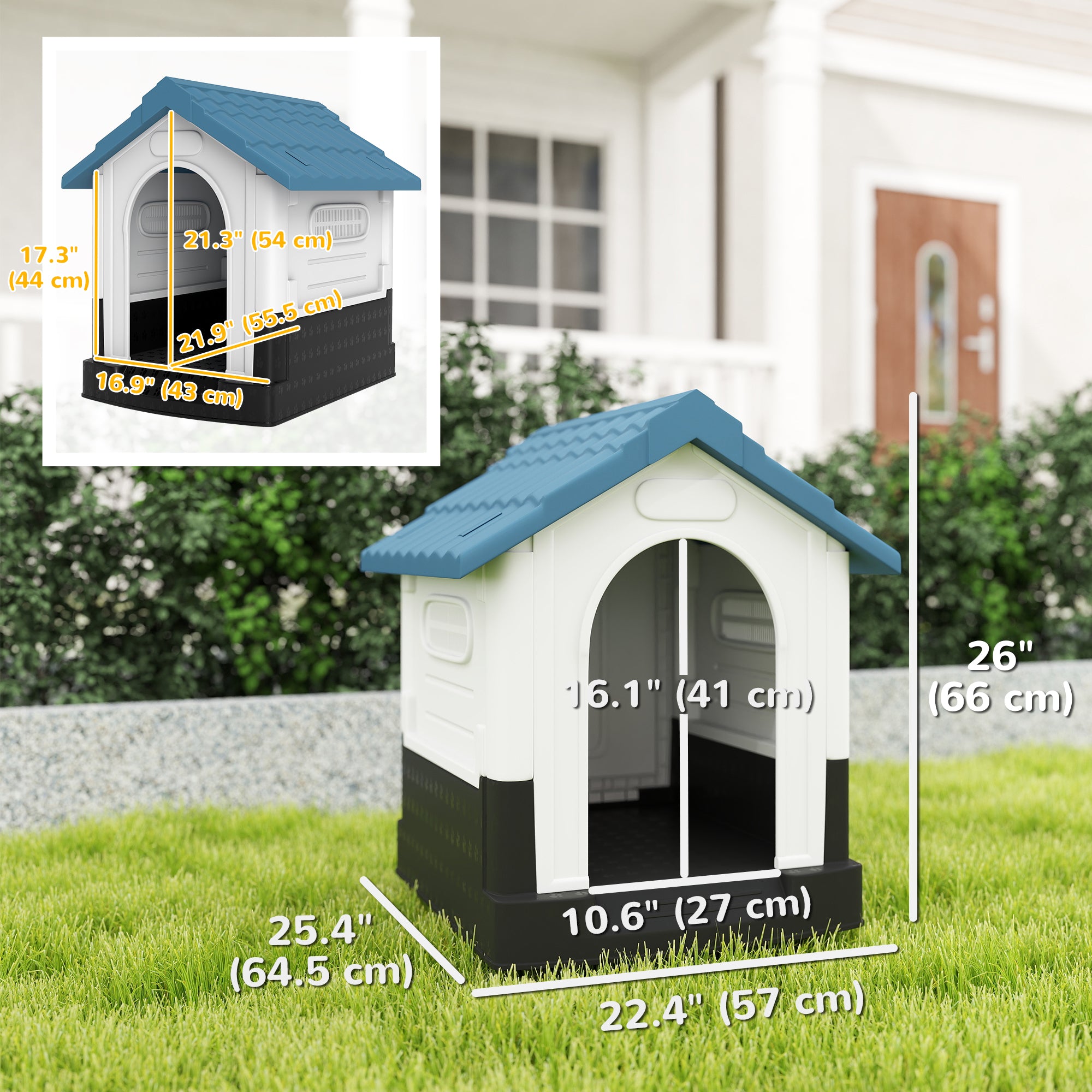 Outside Dog Kennel House with Windows, Base Support, for Garden Patio - view 2