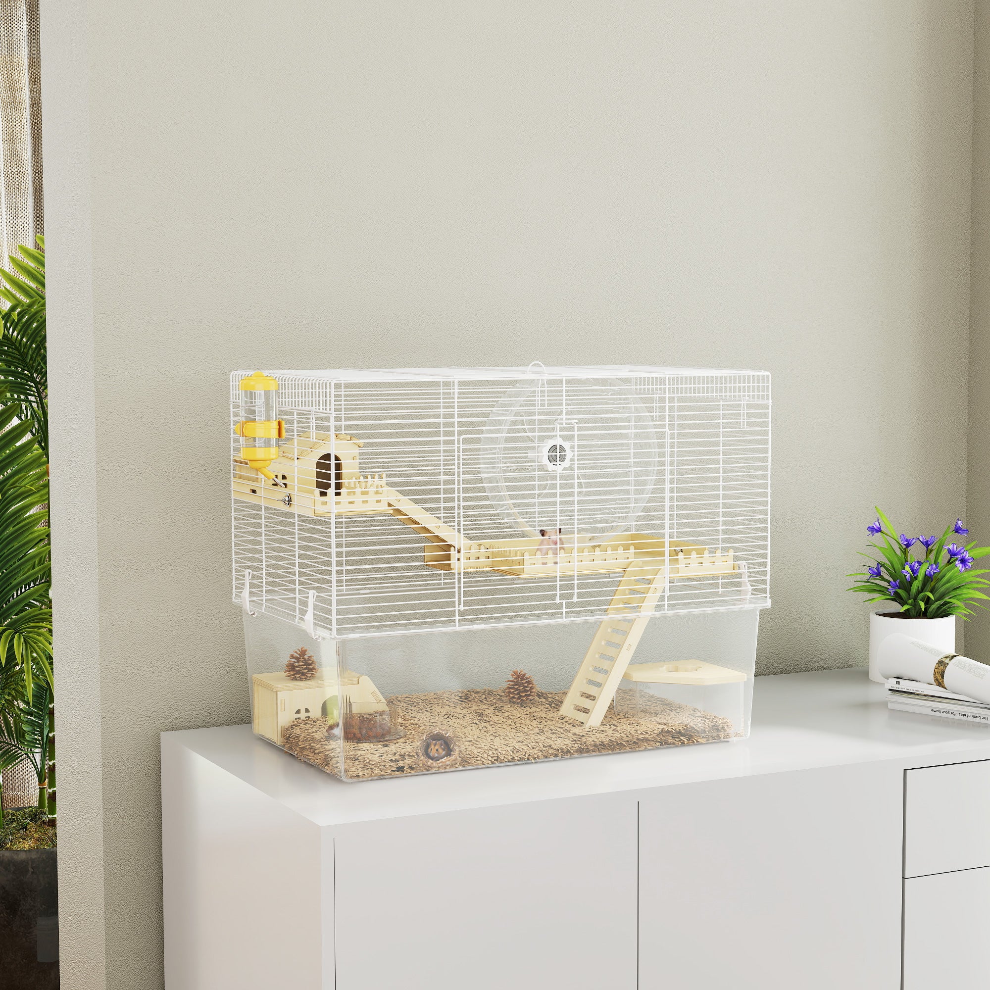 Hamster Cage with Deep Bottom, Wooden Ramp, Hut, Bathroom and Exercise Wheel - view 7
